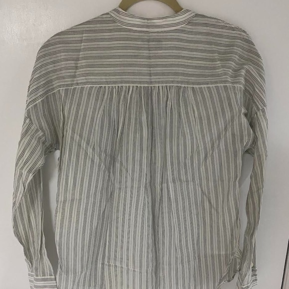 Madewell Collarless Sheer Stripe Button-down Silk Hi-Lo Shirt - Picture 3 of 5